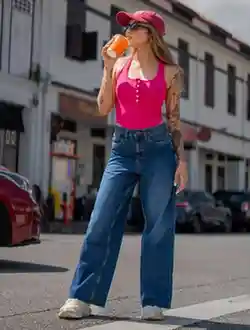 Go Colors 36 Solid Blue High Rise Wide Jeans
